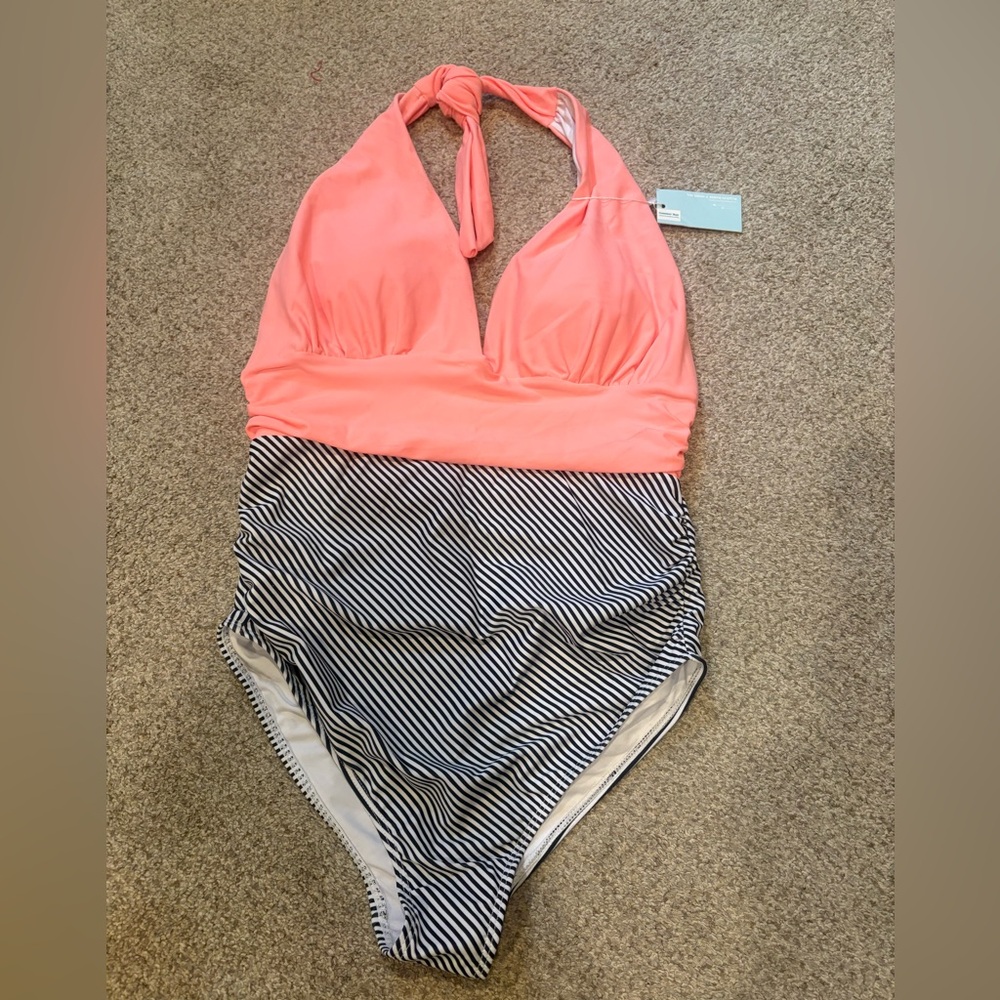 Striped Halter Maternity One Piece Swimsuit